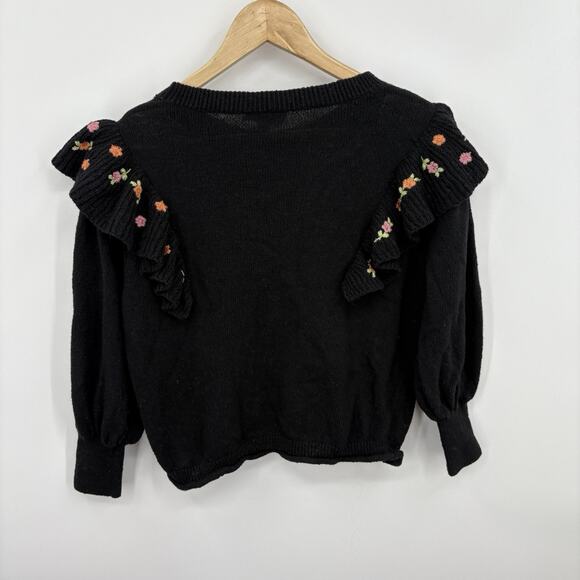 Something Navy Sweater XSmall Whimsigoth Embroidered Floral Ruffle Romantic Boho - Picture 7 of 7